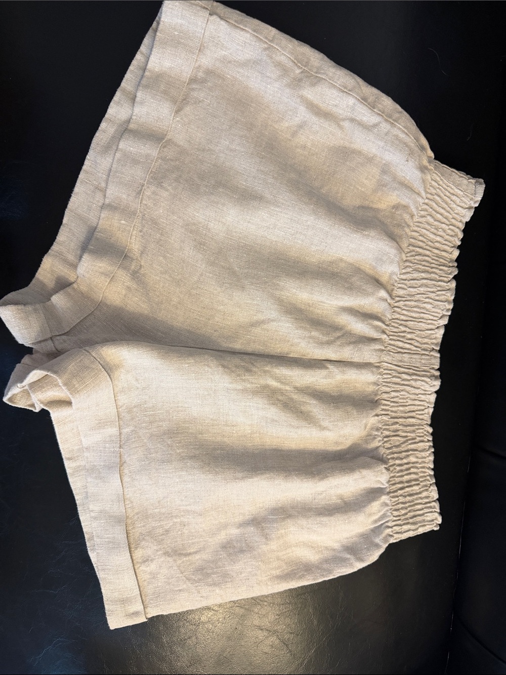 Reformation Elastic Waist Linen Shorts in Beige.